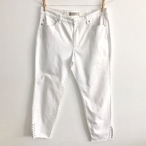 Liverpool Skinny Crop White Jeans 12 Raw Hem NWOT